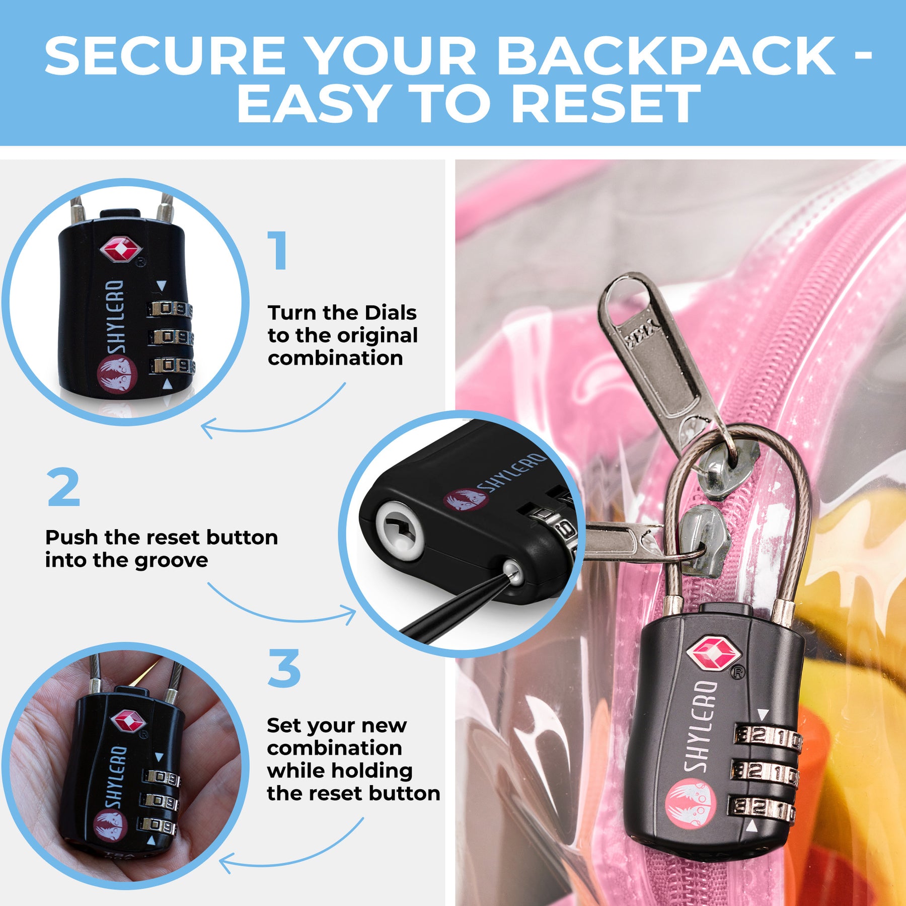 Clear Backpack For Work and School Backpack XL | TSA Lock | H18" x W14" x D8" (45cm x 35cm x 20cm) | 32 L | Pink Rhino