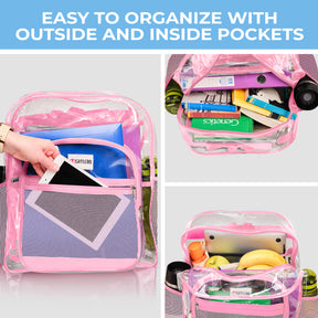 Clear Backpack For Work and School Backpack XL | TSA Lock | H18" x W14" x D8" (45cm x 35cm x 20cm) | 32 L | Pink Rhino