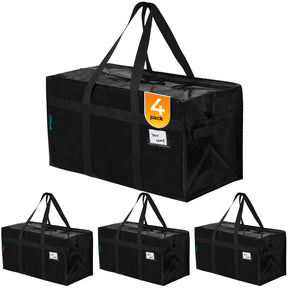 Moving Bags | Heavy Duty Totes for Clothes Storage | 2-Way YKK Zippers | 4 Pack | Black