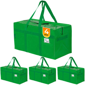 Moving Bags | Heavy Duty Totes for Clothes Storage | 2-Way YKK Zippers | 4 Pack | Green