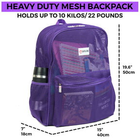 Mesh Backpack XXL (36 L) | Lightweight Heavy-Duty Clear Backpack | Reinforced 3D Mesh | H19.6" x W15" x D7" | Violet Armadillo