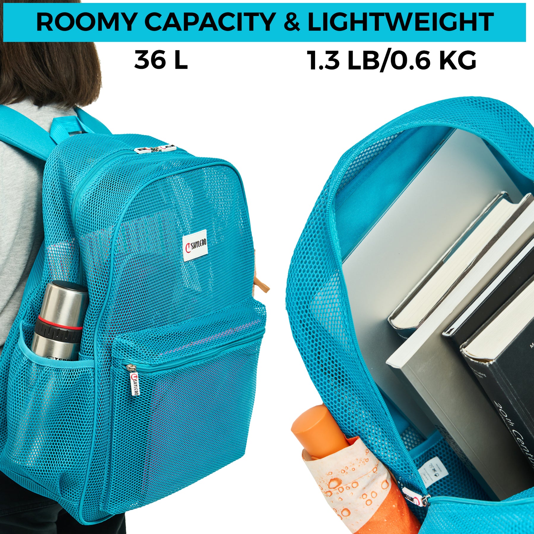 Mesh Backpack XXL (36 L) | Lightweight Heavy-Duty Clear Backpack | Reinforced 3D Mesh | H19.6" x W15" x D7" | Turquoise Armadillo