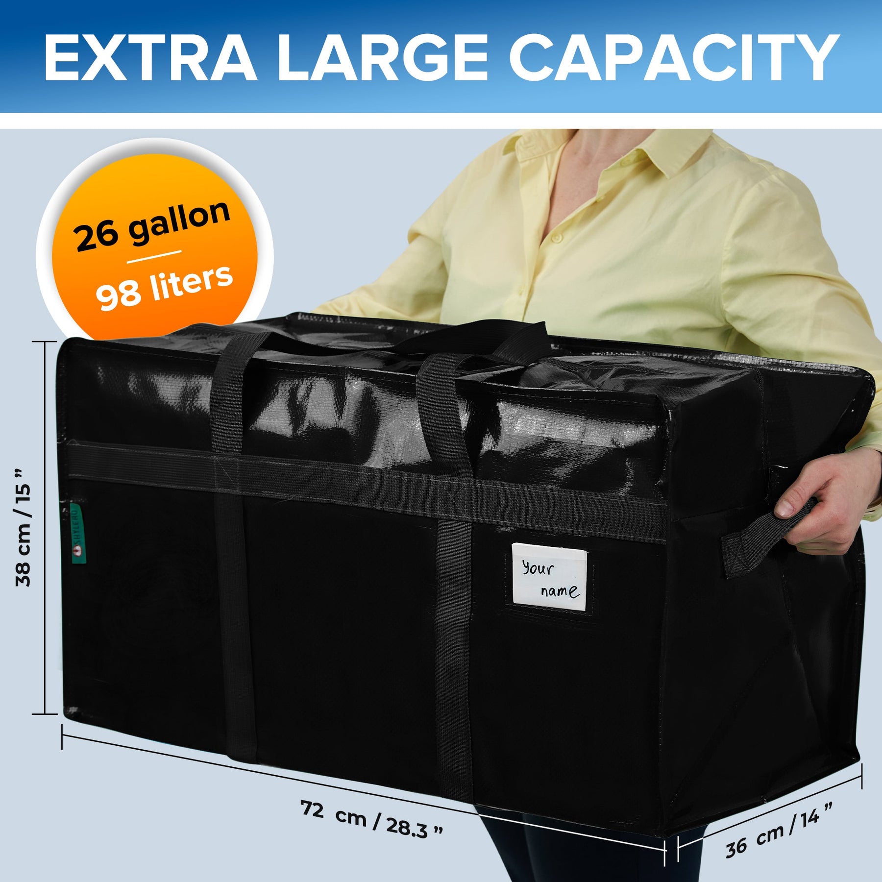 Moving Bags | Heavy Duty Totes for Clothes Storage | 2-Way YKK Zippers | 6 Pack | Black