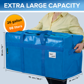 Moving Bags | Heavy Duty Totes for Clothes Storage | 2-Way YKK Zippers | 6 Pack | Blue