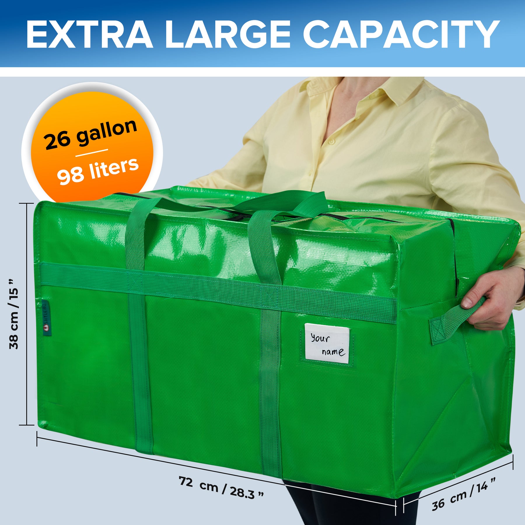 Moving Bags | Heavy Duty Totes for Clothes Storage | 2-Way YKK Zippers | 4 Pack | Green
