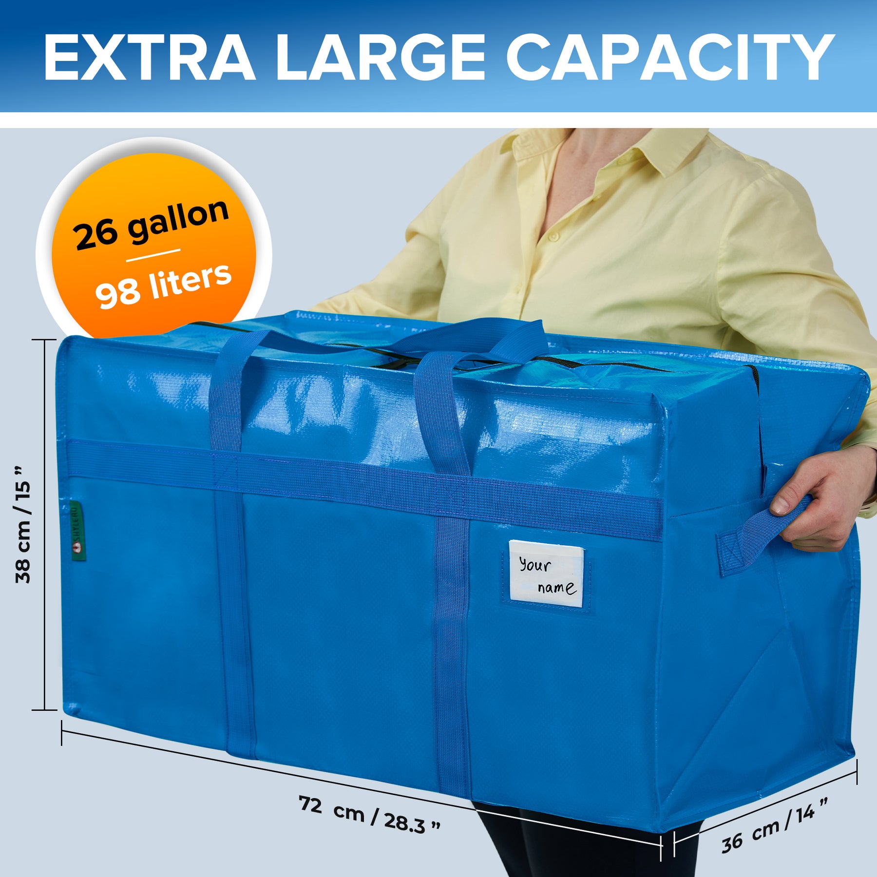 Moving Bags | Heavy Duty Totes for Clothes Storage | 2-Way YKK Zippers | 4 Pack | Blue