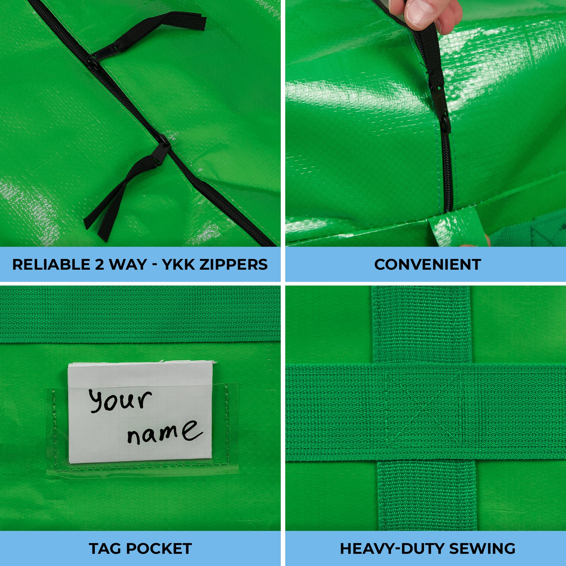 Moving Bags | Heavy Duty Totes for Clothes Storage | 2-Way YKK Zippers | 6 Pack | Green