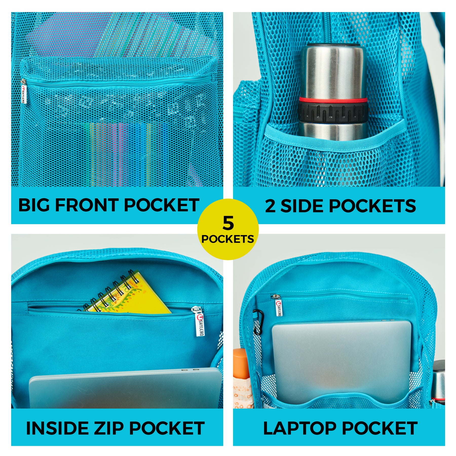 Mesh Backpack XXL (36 L) | Lightweight Heavy-Duty Clear Backpack | Reinforced 3D Mesh | H19.6" x W15" x D7" | Turquoise Armadillo