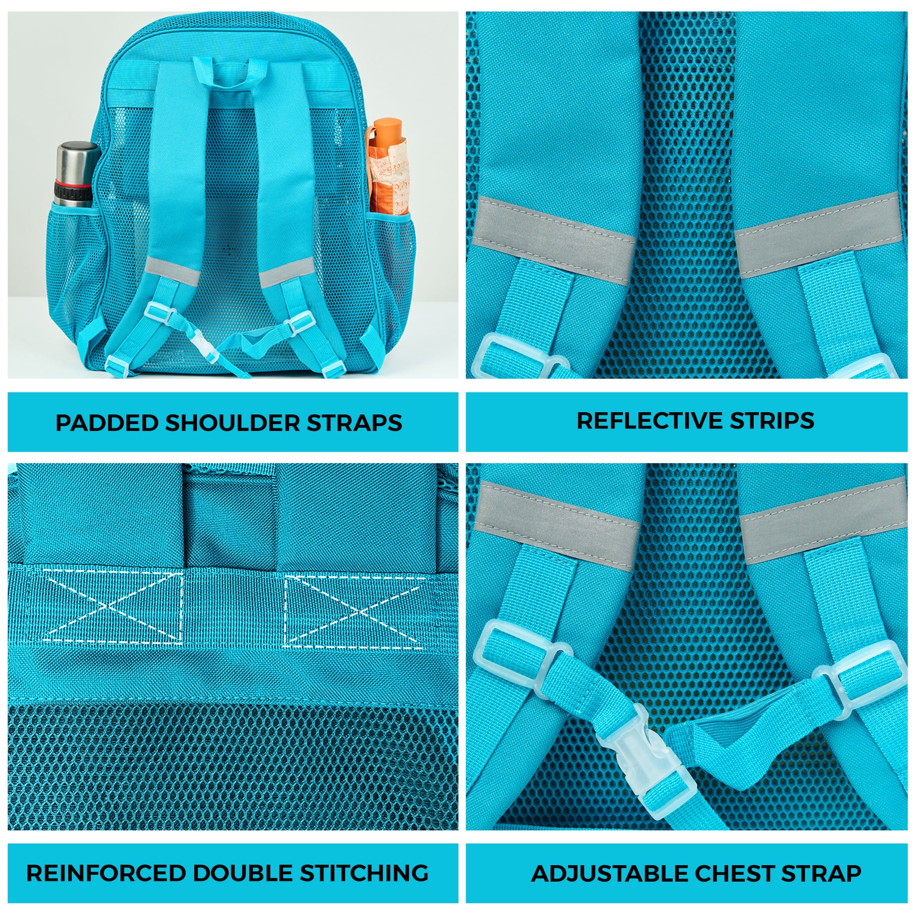 Mesh Backpack XXL (36 L) | Lightweight Heavy-Duty Clear Backpack | Reinforced 3D Mesh | H19.6" x W15" x D7" | Turquoise Armadillo