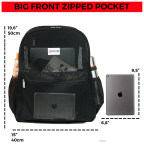 Mesh Backpack XXL (36 L) | Lightweight Heavy-Duty Clear Backpack | Reinforced 3D Mesh | H19.6" x W15" x D7" | Black Armadillo