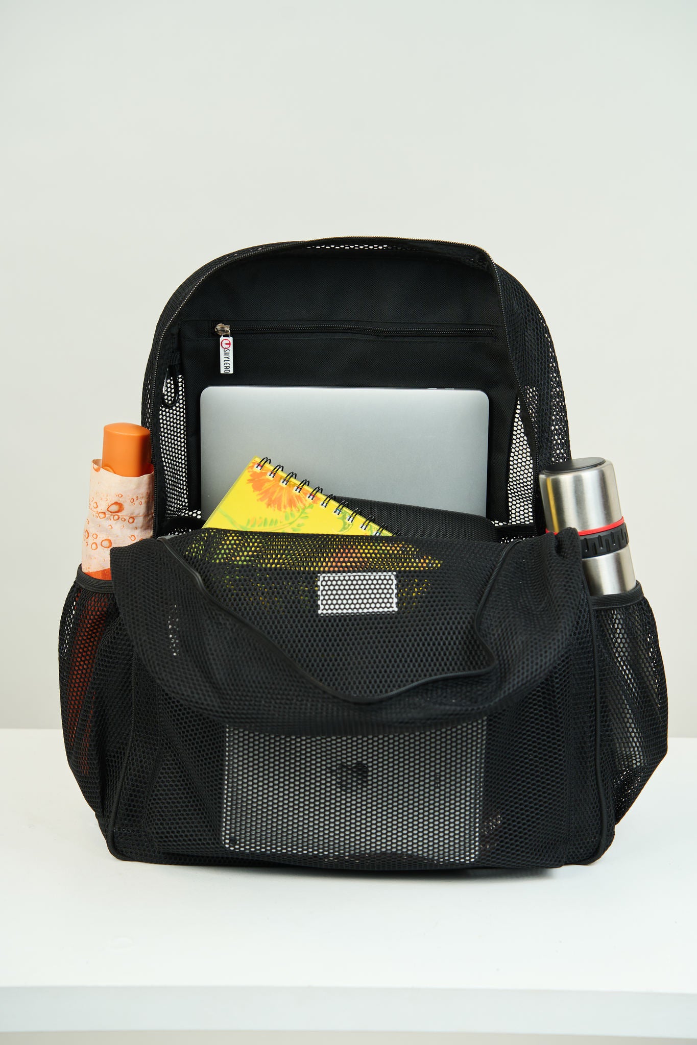 Mesh Backpack XXL (36 L) | Lightweight Heavy-Duty Clear Backpack | Reinforced 3D Mesh | H19.6" x W15" x D7" | Black Armadillo